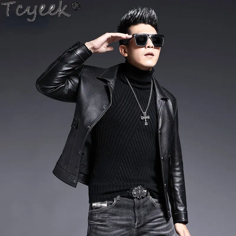 

Tcyeek Motocycle Real Leather Jacket Men Spring Korean Leather Jackets Man Thin Fashion Sheepskin Coat Men Clothes Chaquetas