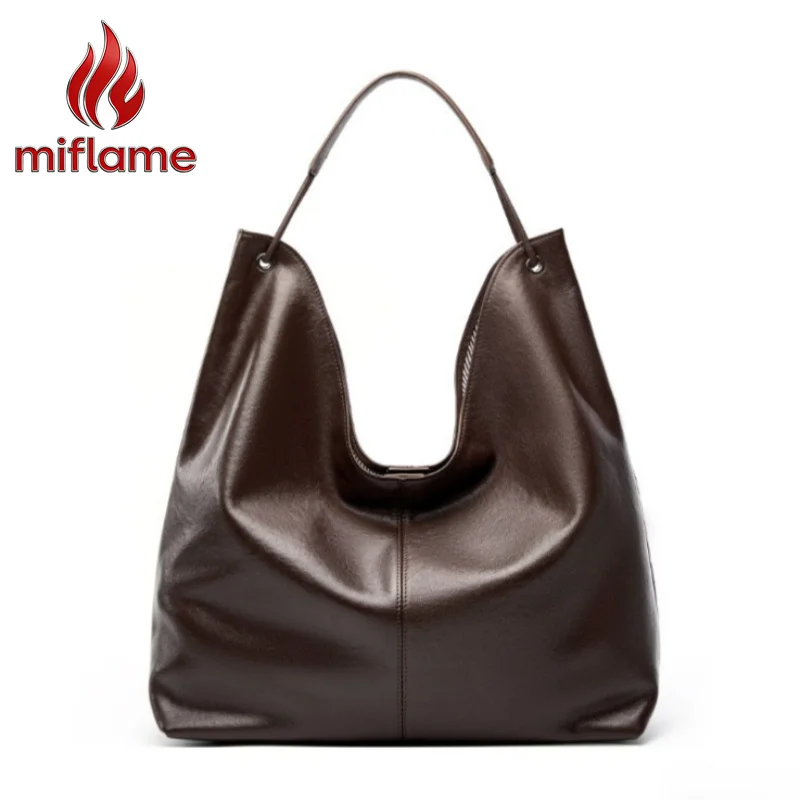 Minimalist Work Tote Bag for Women Genuine Leather Large Capacity Shoulder Bag Full Grain Leather Vegetable Tanned