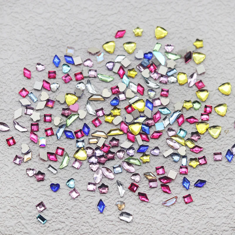 100Pcs Mix 1/2/3/4mm Mini Colorful Nail Art Rhinestone Mixed Star/Oval/Sequare Nail Diamond FlatBack Shinying Manicure Diamond&*