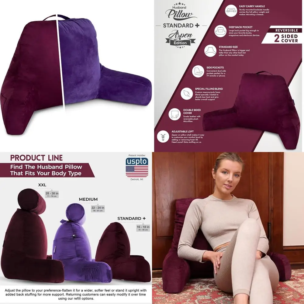 

Purple Large Lounge Cushion, Reversible Fabric, Bed Rest Chair, Reading Pillow, Comfortable Home Decor Pillow