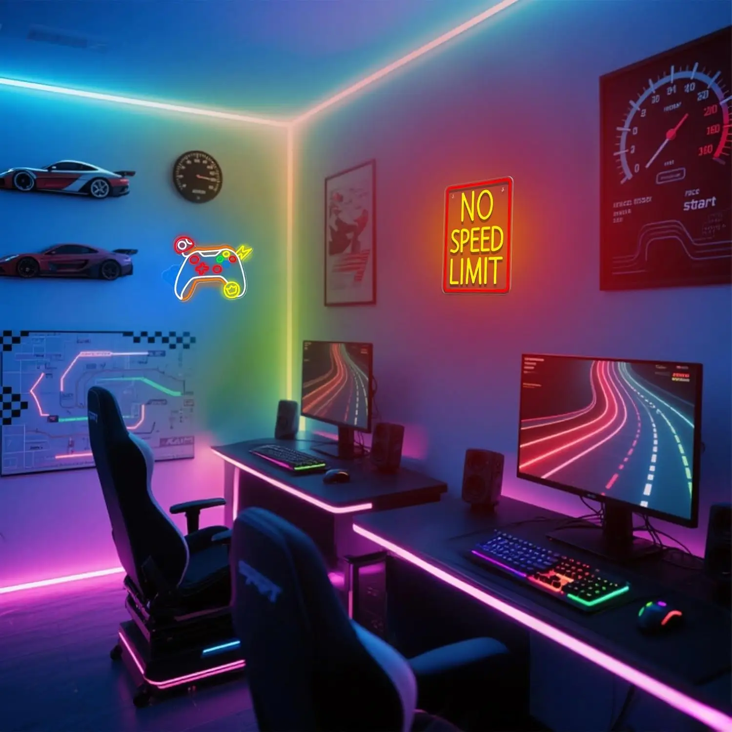 No Speed Limit Neon Sign USB Dimmable ED Neon Light  for Bedroom Garage Bar Game Room Man Cave Cool Car Wall Decor Gift