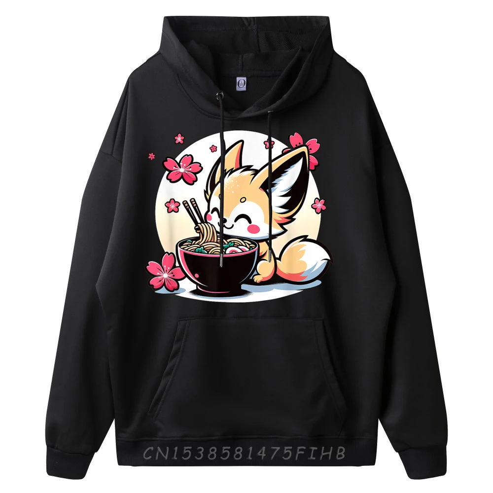 Kawaii Fennec Fox Eating Ramen Brand Clothing Vintage Sweatshirts EU SIZE Men Christmas Sweater Long Sleeve