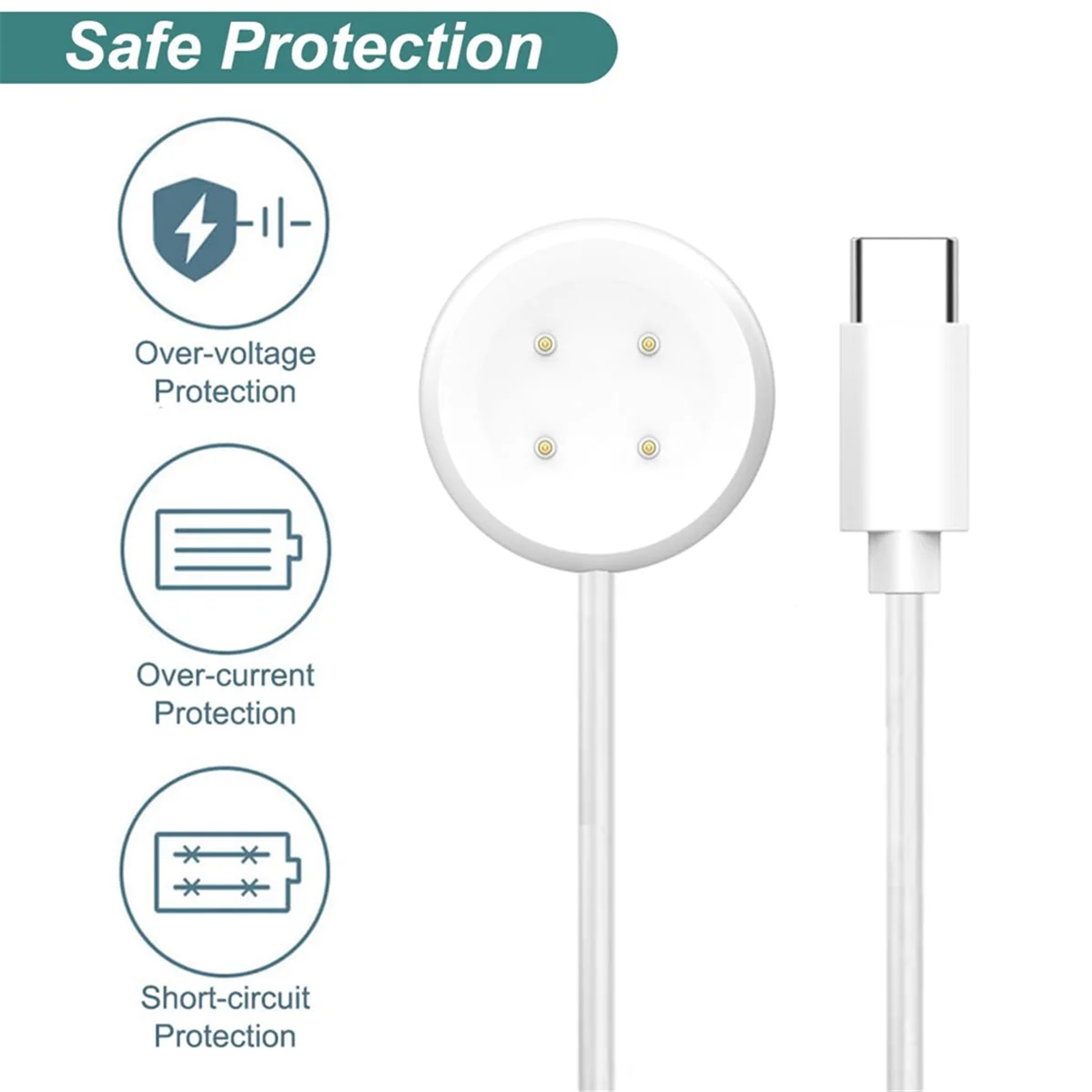 كابل شاحن A45U من النوع C لساعة Pixel 2، سلك كابل شحن مغناطيسي لساعة Pixel Watch 2 الذكية باللون الأبيض