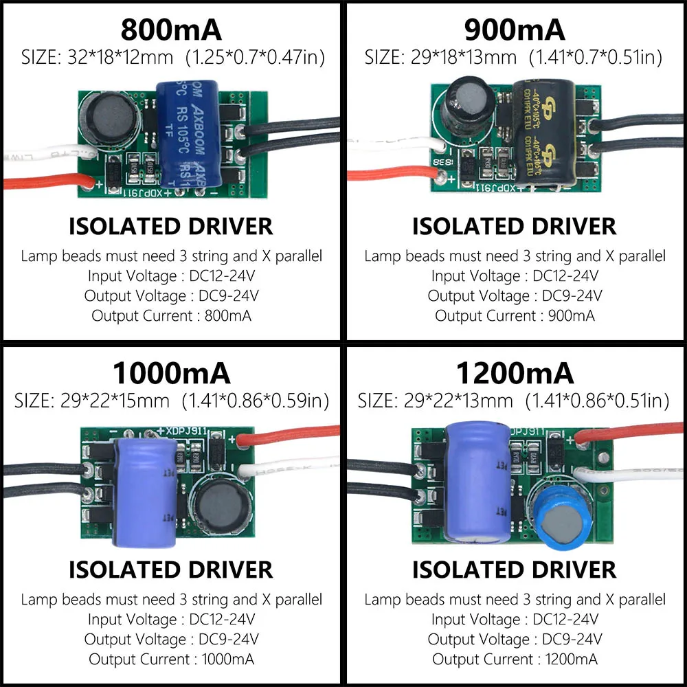 5pcs LED Driver 250mA 300mA 600mA 900mA 1200mA 2000mA For LEDs Power Supply Unit DC12-24V Lighting Transformers LED Power Lights