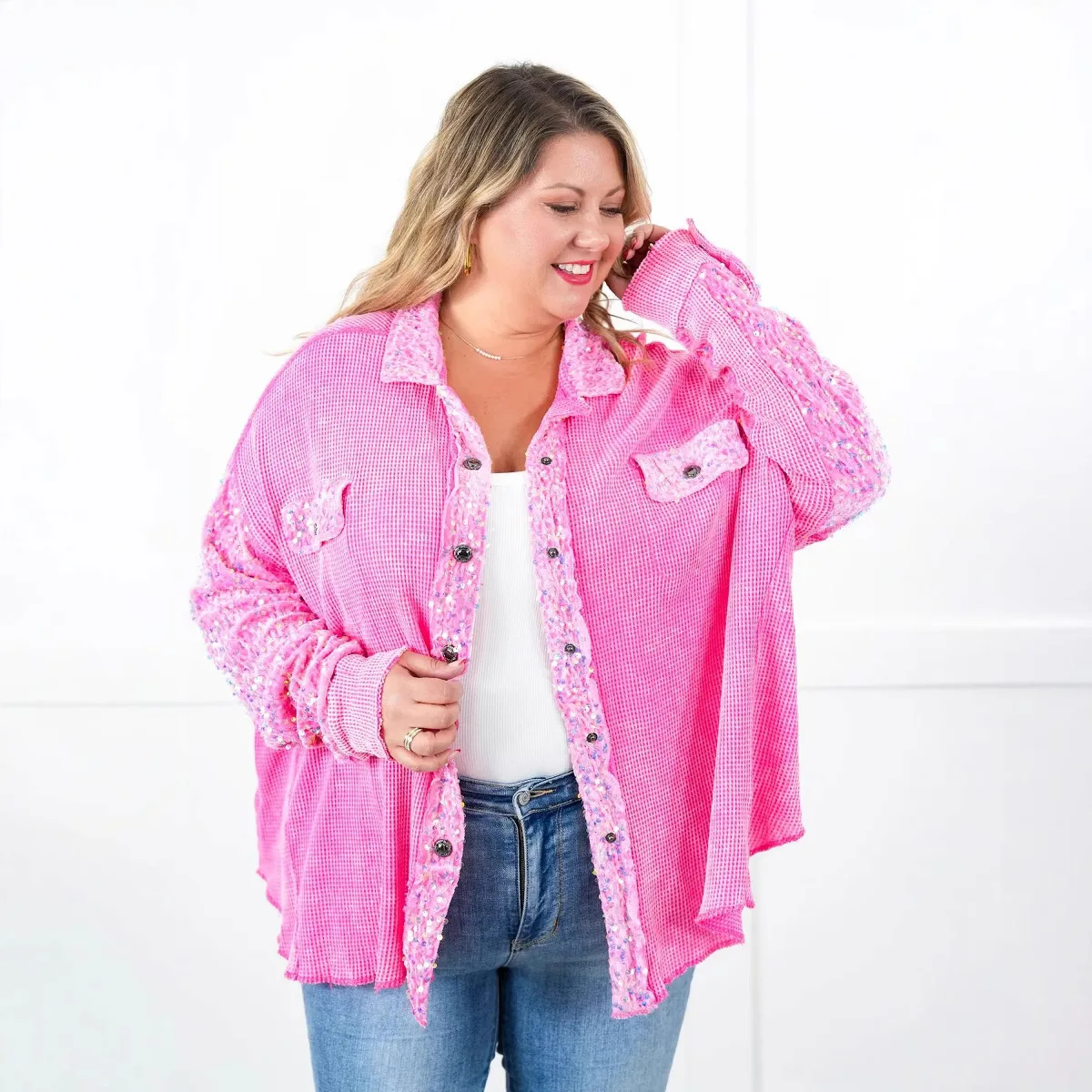 

2025 Casual New Autumn And Winter Women's Fashion Sequined Pocket Shirt Single-breasted Cardigan Jacket