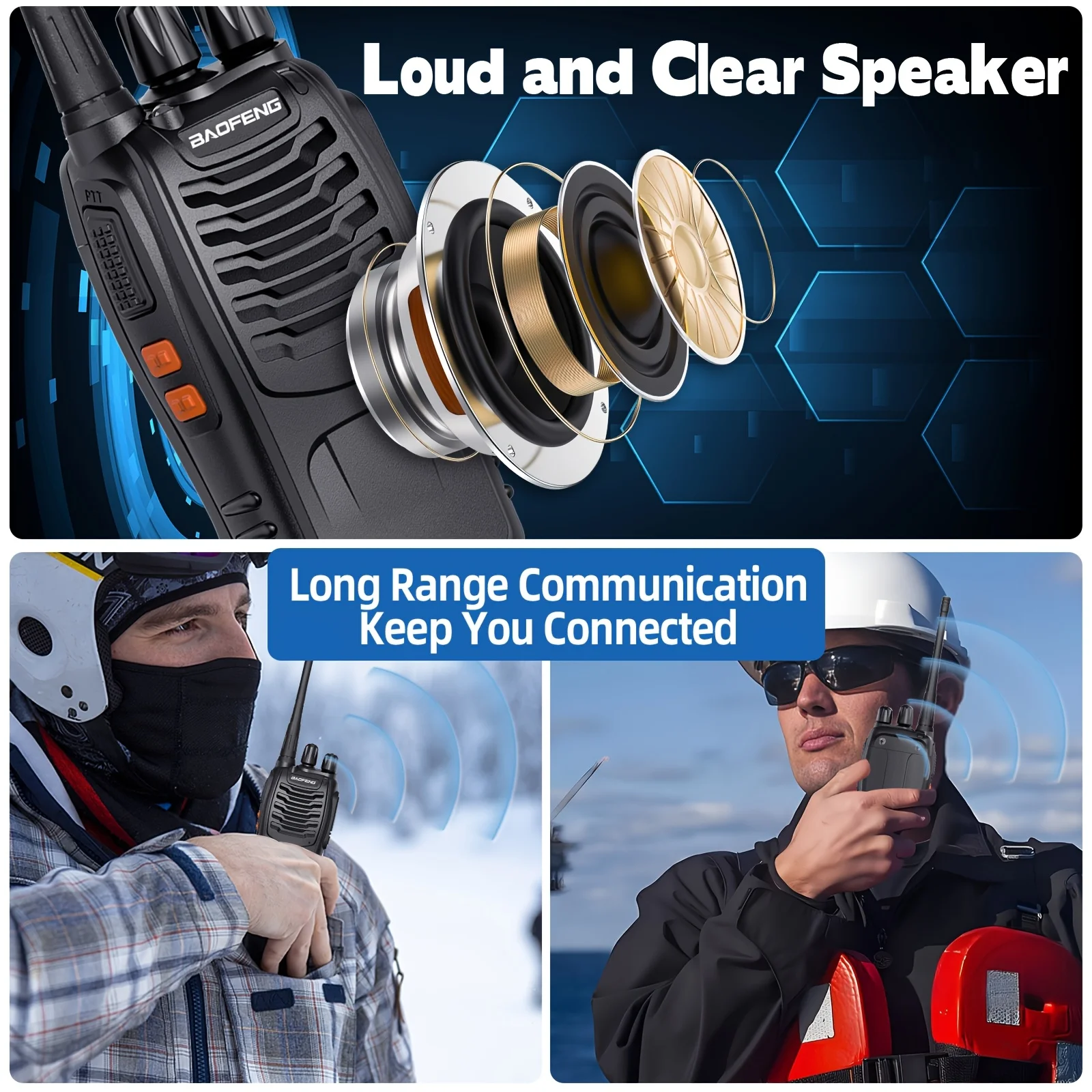 Baofeng Long Range Walkie Talkies for Adults with Earpieces, 16 Channel Rechargeable Handheld Two Way Radio Walky Talky with Flashlight VOX for Adventure Family Camping Hiking Skiing Cruise view 5