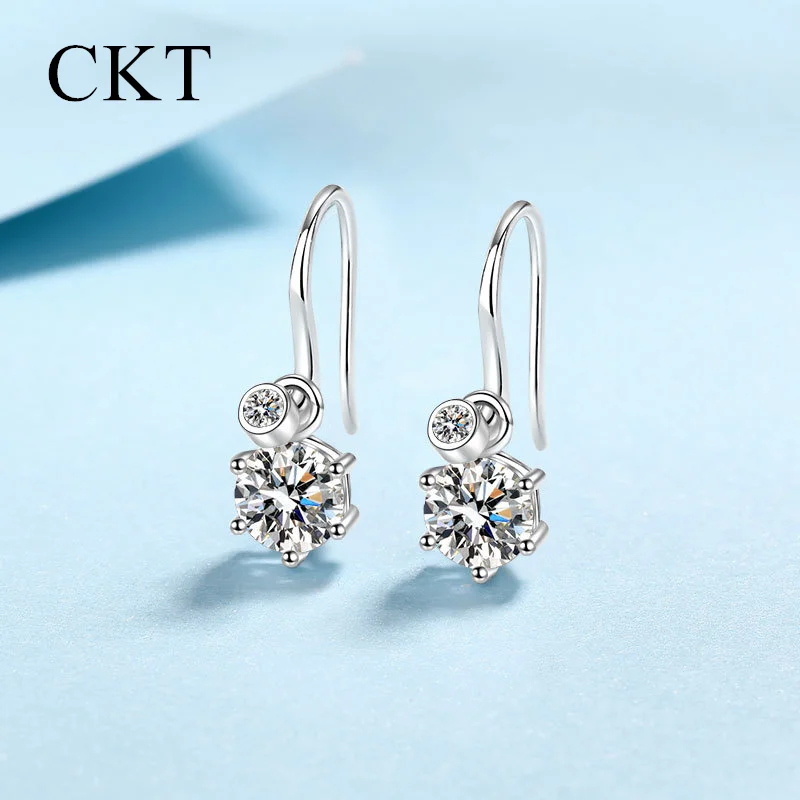 Platinum Pt950 D Color 1.12-4.12 Carat Moissanite Ear Hooks Six Claw Drop Earrings Simple Fashion Female Wedding Fine Jewelry