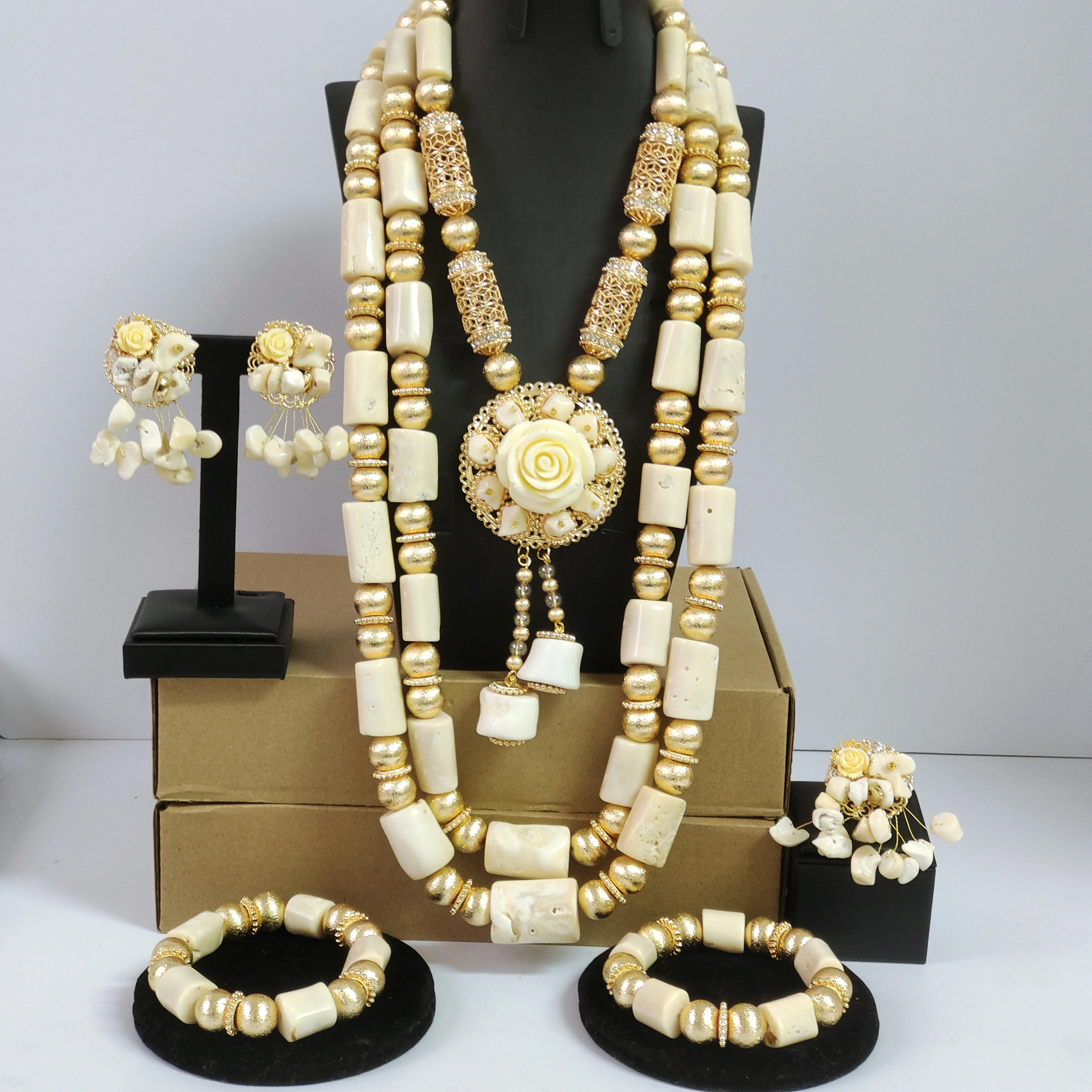 

White Nigerian Coral Bead Jewelry Set Wedding