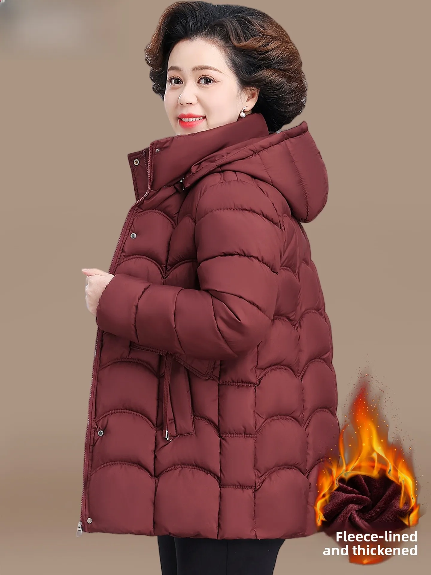 

Утепленное хлопковое пальто для женщин: теплое, пушистое, средней длины, верхняя одежда для мам и бабушек, осенне-зимняя коллекция