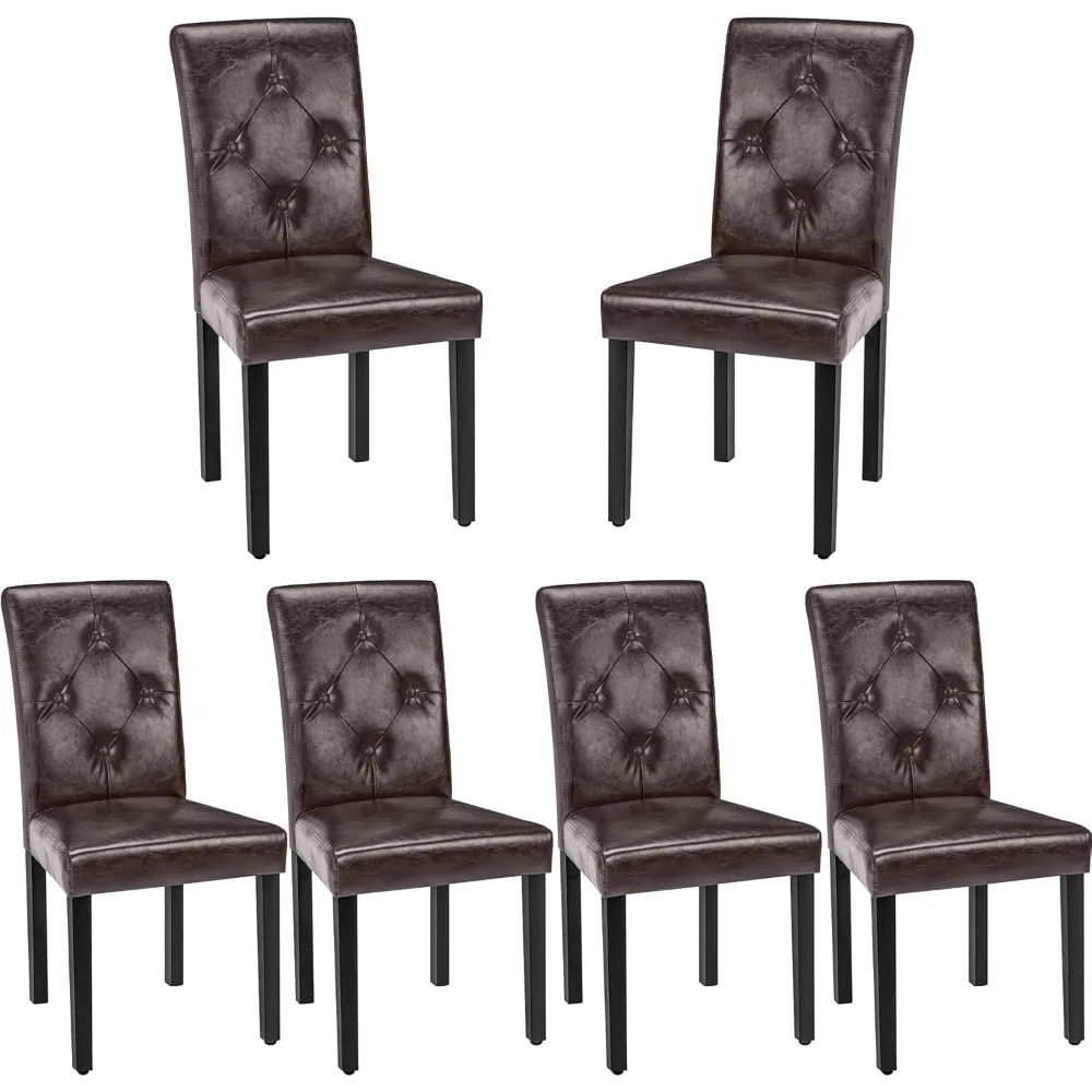 

Upholstered Dining Chairs Set of 6, Modern PU Leather and Solid Wood Legs & High Back for Kitchen/Living Room- Coffee