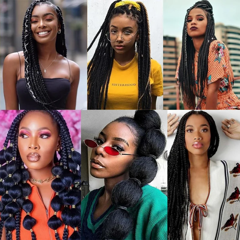 Rambut Kepang Hitam Pra Meregangkan 8 Paket Kotak Kepang Ekstensi Rambut 16/20/26/30 Inci Rambut Kepang Pra Meregangkan Sintetis