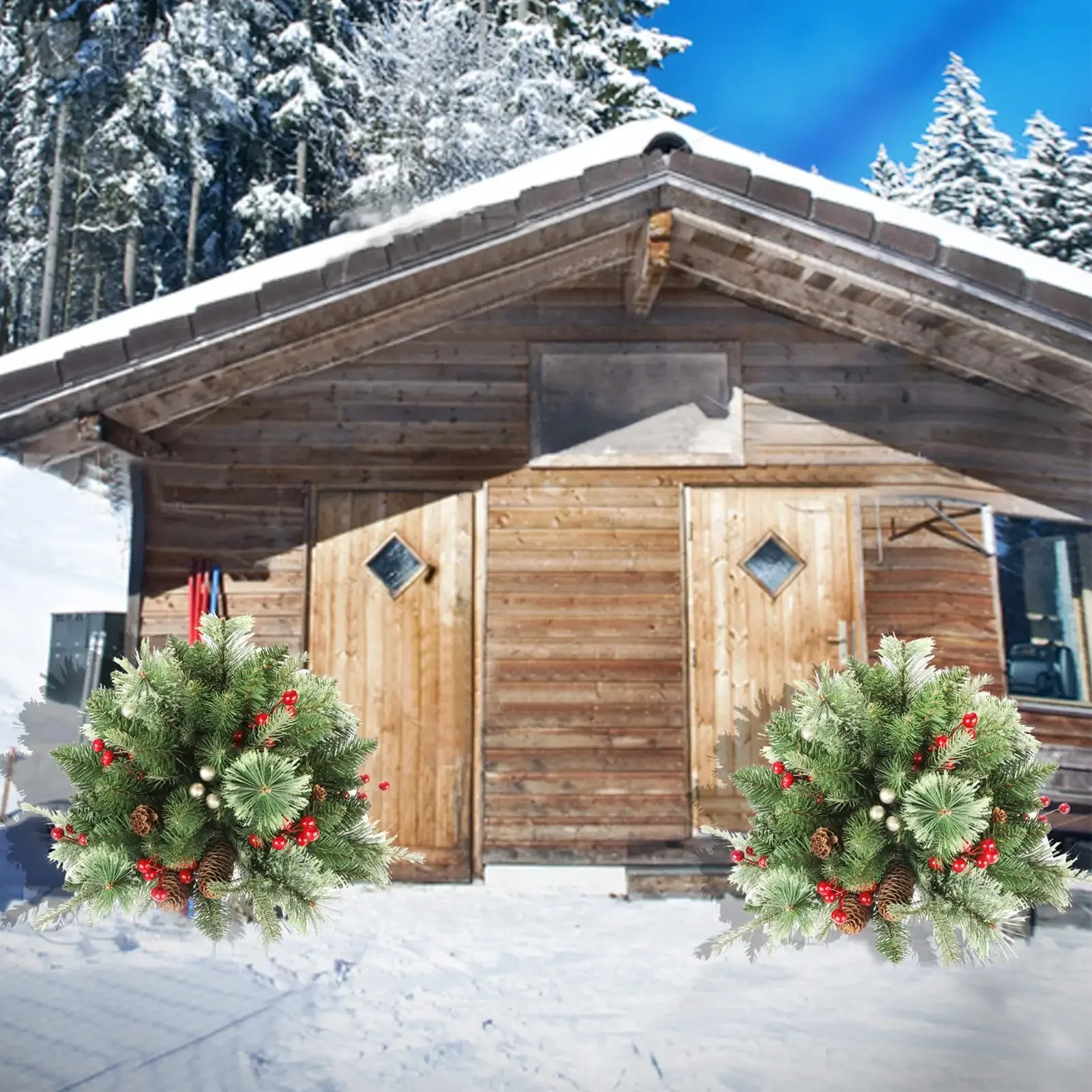 

Garden Christmas Tree Stake With Cones Red Berries Insert Decoration Art Ground For Spring Porch Backyard Pathway