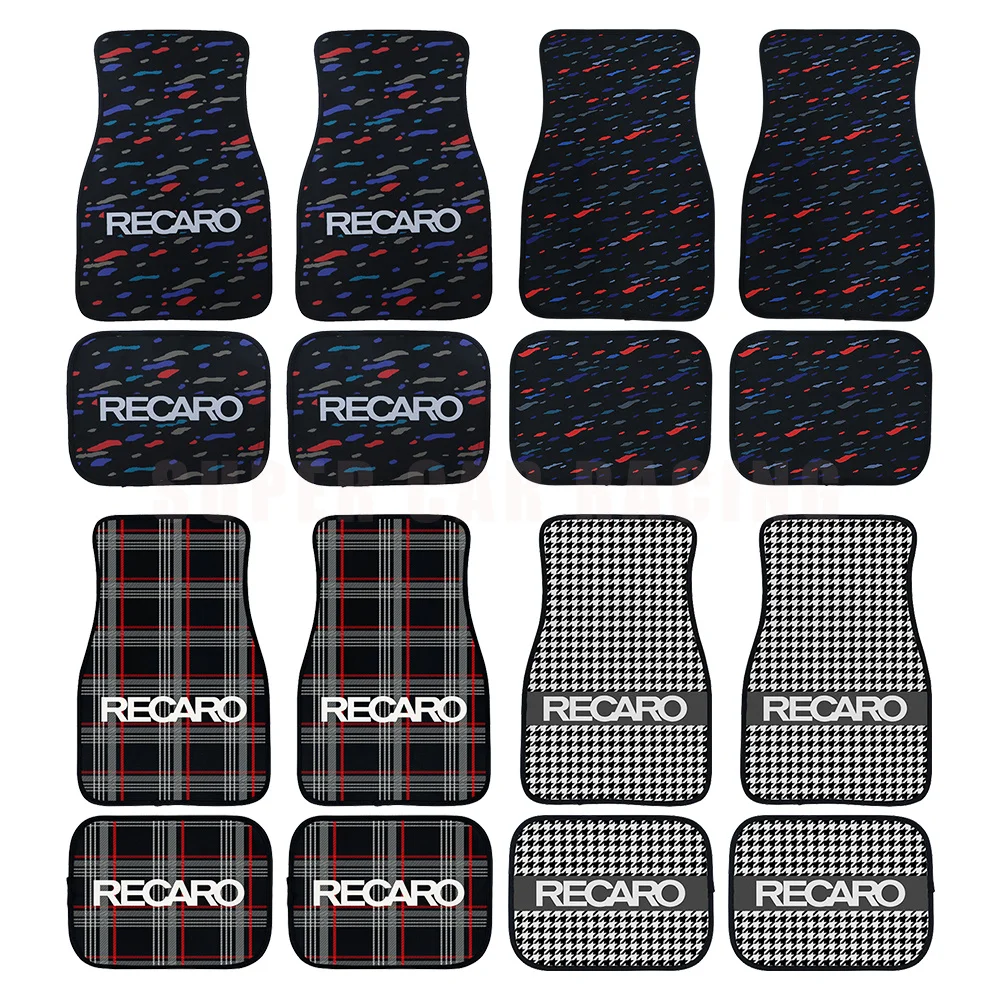 4Pcs Non Slip Recaro Fabric Mat Carpet Anti-Slip Plush Floor Mats Car Mats Pad Protector Car Accessories Decoration