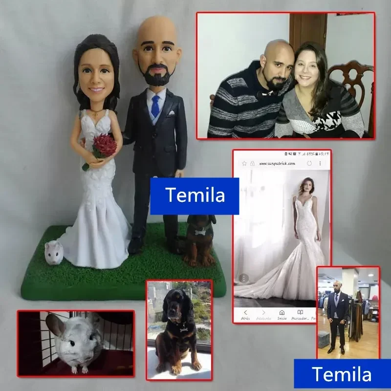 

Handmade Polymer Clay figure wedding Married couple Doll Photo custom character model Statue Birthday Cake Topper Gift