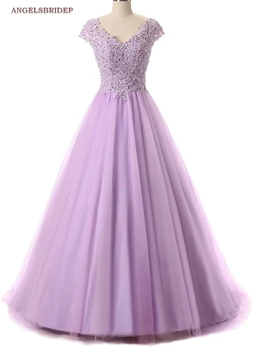 

ANGELSBRIDEP Lilac Cap-Shoulder Quinceanera Dresses 15 Party Formal Sweetheart Applique Beading Tulle Cinderella Birthday HOT