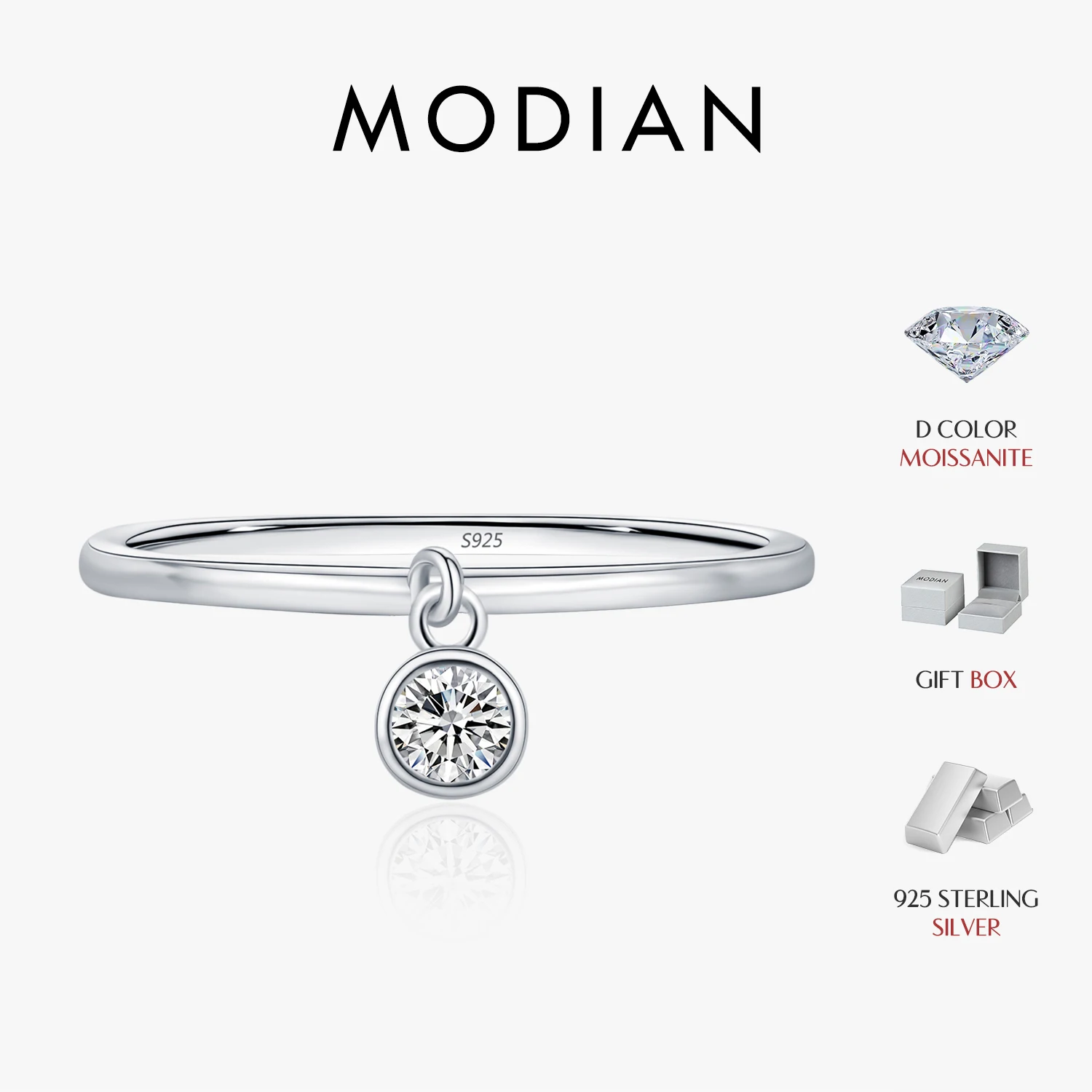 

MODIAN 925 Sterling Silver Minimalist Round Moissanite Thin Charm Rings For Women Daily Fine Jewelry Accessories