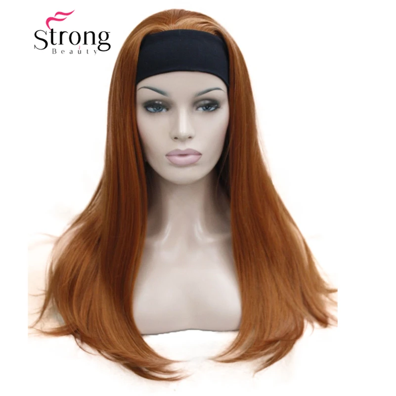 StrongBeauty Long 3/4 women\'s wigs hairpiece Straight with Adjust Black Headband Blonde Highlighted wig Synthetic Hair