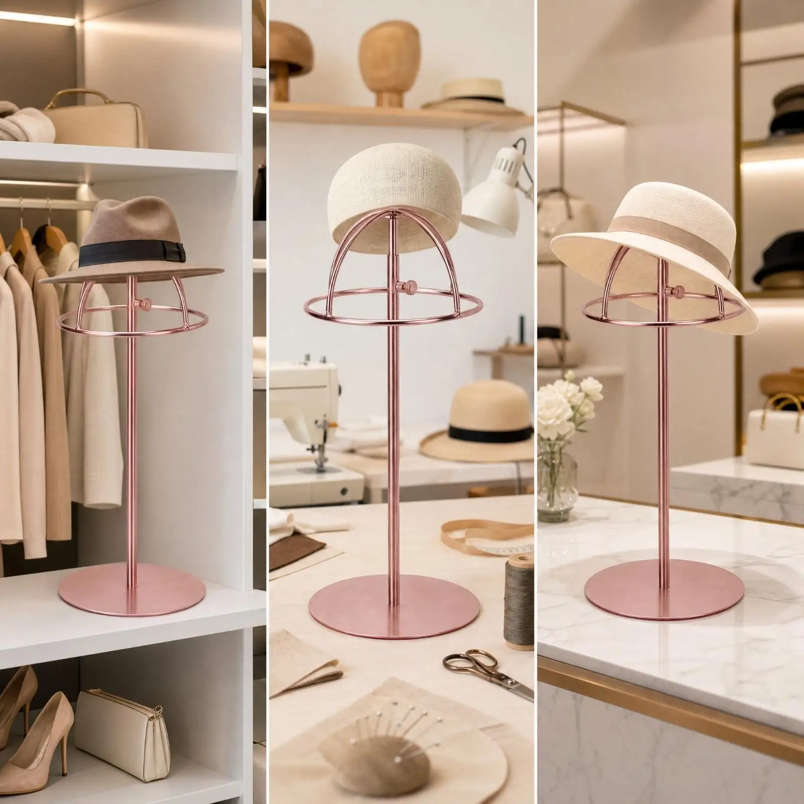 Retail Hat Display Rack with Domed Support Frame Stainless Steel Tabletop Stand for Hat Storage