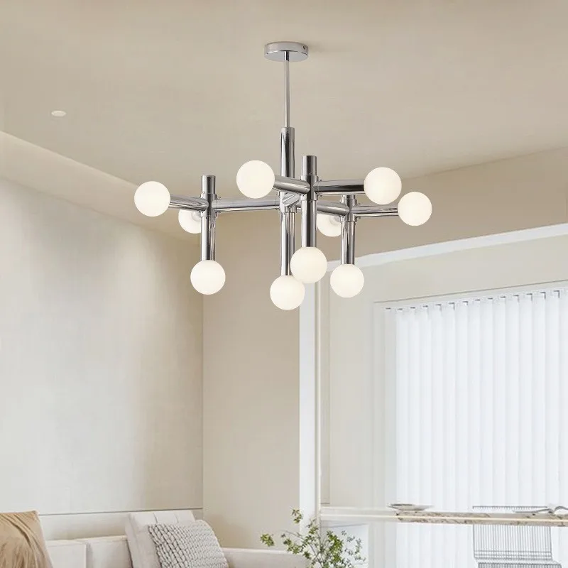 Bauhaus Luxury Pendant Light Designer Chrome Metal Tubular Antique Chandelier Kitchen Restaurant Personality Glass Ball LED Lamp