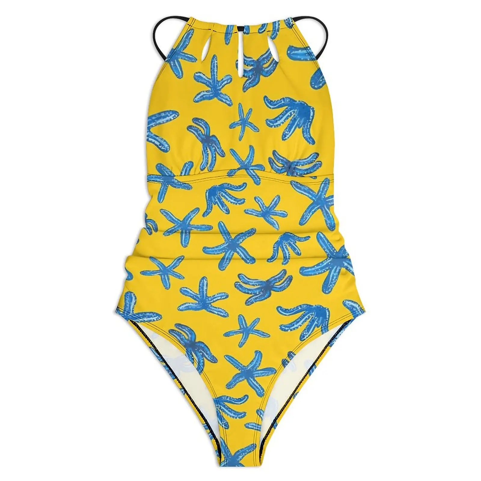 Blue Starfish Print Swimsuit Abstract Animal One Piece Swimwear Push Up Trend Monokini Sexy Fitness Printed Beach Outfits