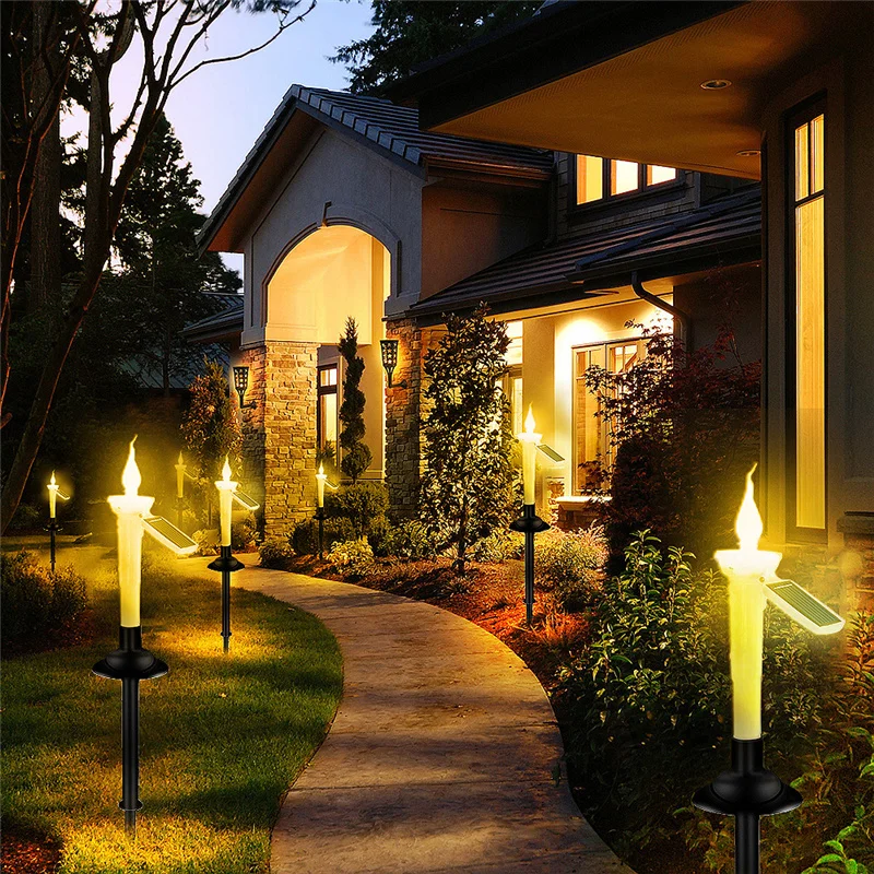 4/2PCS LED Solar Candle Dual-purpose Light Long Candle with Candlesticks Outdoor Waterproof Garden Lawn Decorative Lights