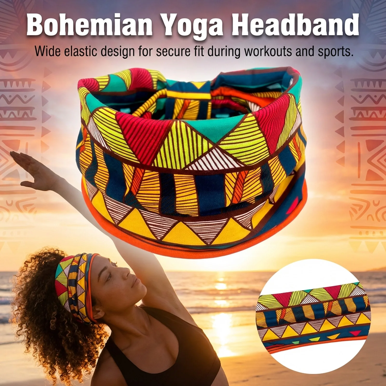 Damen Boho Kopftuch Afrikanischer Druck Turban Breites Dehnbares Stirnband Yoga Kopfbedeckung Hippie Haaraccessoires Ethnischer Stil Haarbänder – Detail 6