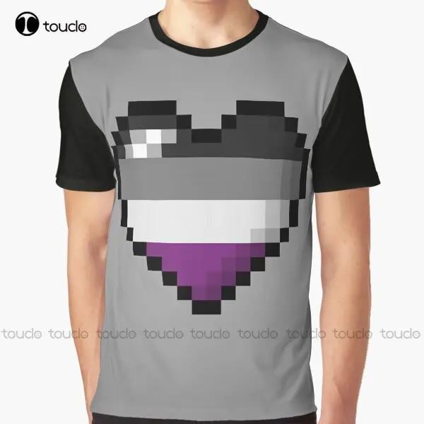 Large Pixel Heart Design In Asexual Pride Flag Colors Graphic T-Shirt Custom Aldult Teen Unisex Digital Printing Tee Shirts