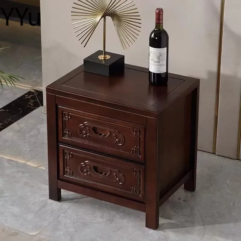 for Chinese Retro Carved Solid Wood Nightstand Pineapple Grid Bedside Table Bedroom Storage Cabinet Locker Free Assembly Home