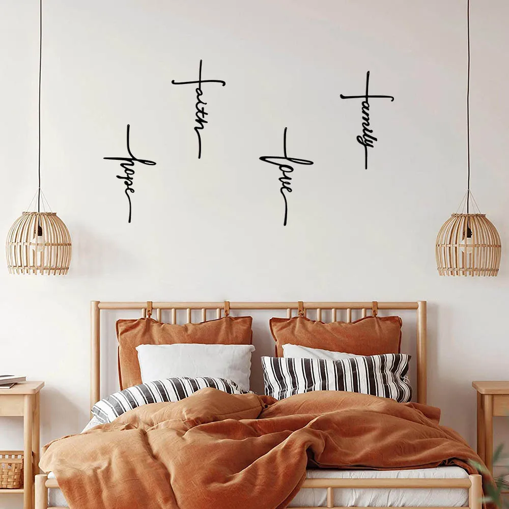 Love Faith Hope Family Letter Metal Wall Signs English Words Cross Plaque Black Cutout Living Bedroom Indoor Outdoor Decoration