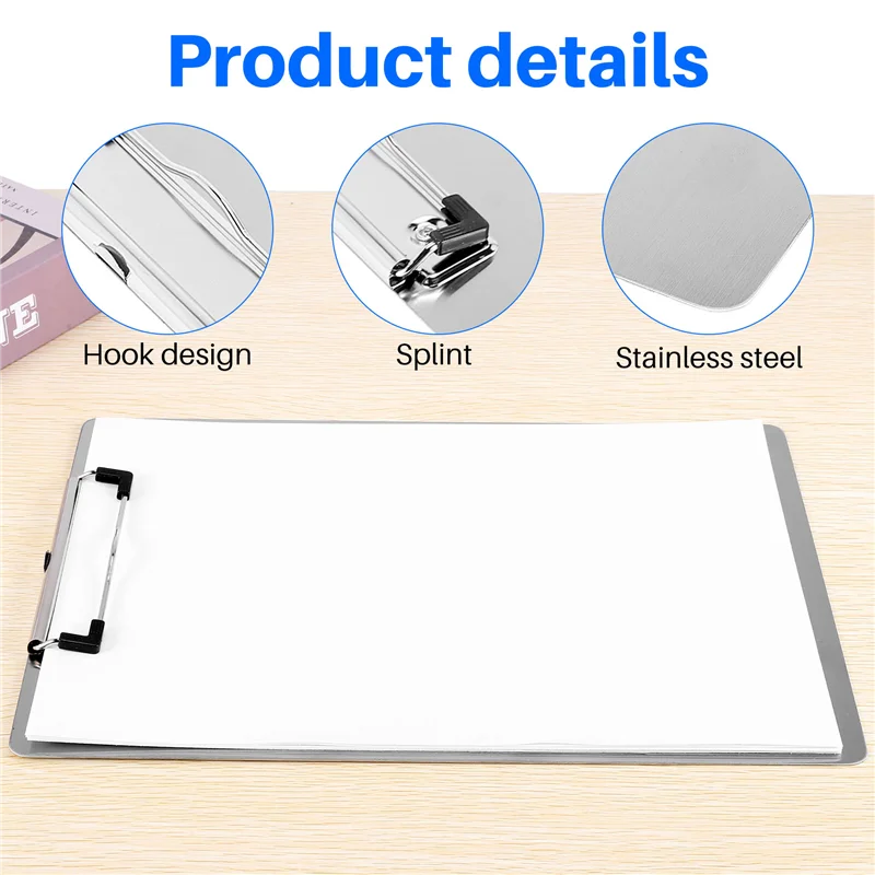 

Metal Clipboard Folder A4 Stainless Steel Clip Board Bill Storage Folder Writing File Board Menu Splint For Business