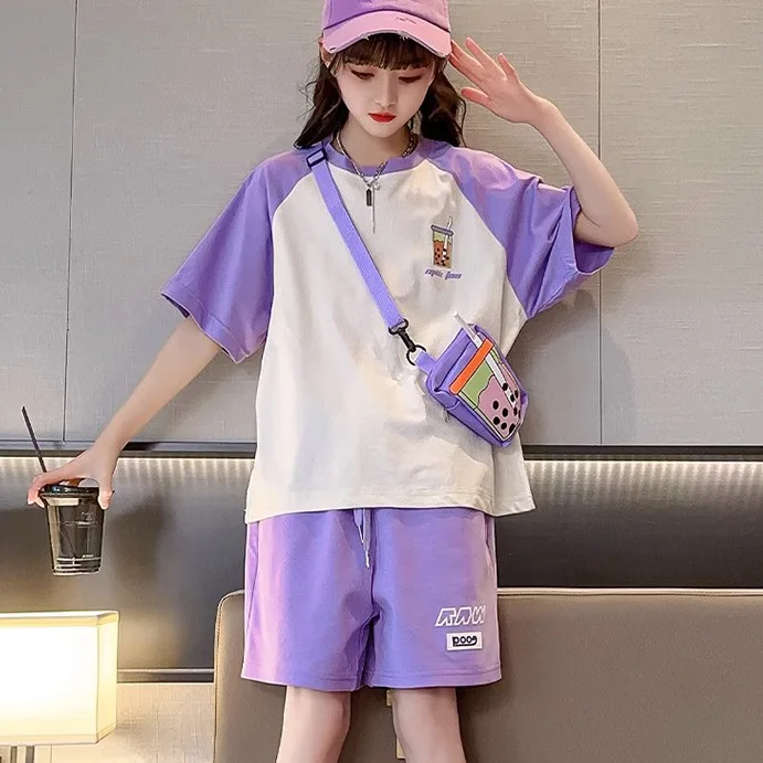 

Новая летняя детская модная и модная спортивная одежда для девочек, летний топ с короткими рукавами и шорты из 2 предметов, для детей 4-14 лет.