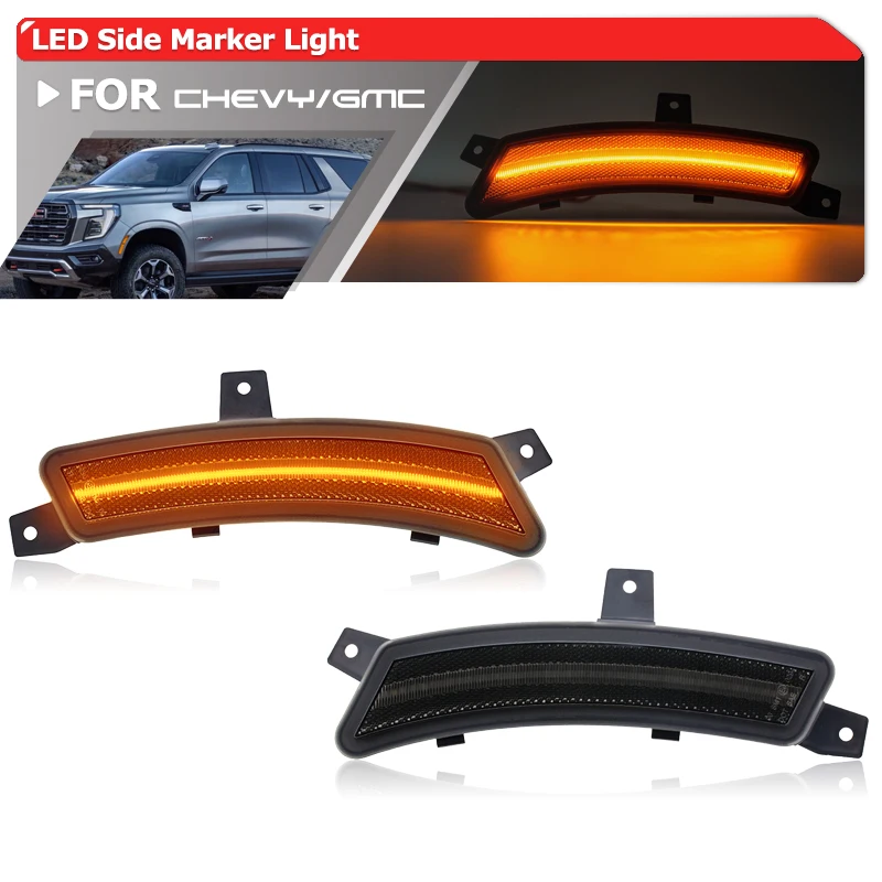 Smoked Fender Side Marker Lights For 25+ Chevy Tahoe GMC Yukon Cadillac Escalade LED Bumper Wheel Elevation Welcome Lighting
