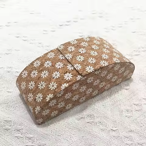 Trendy Hard Shell Glasses Case Cork Mural Pressure-Resistant Sunglasses Case Portable Retro Print Storage Box for Women Men