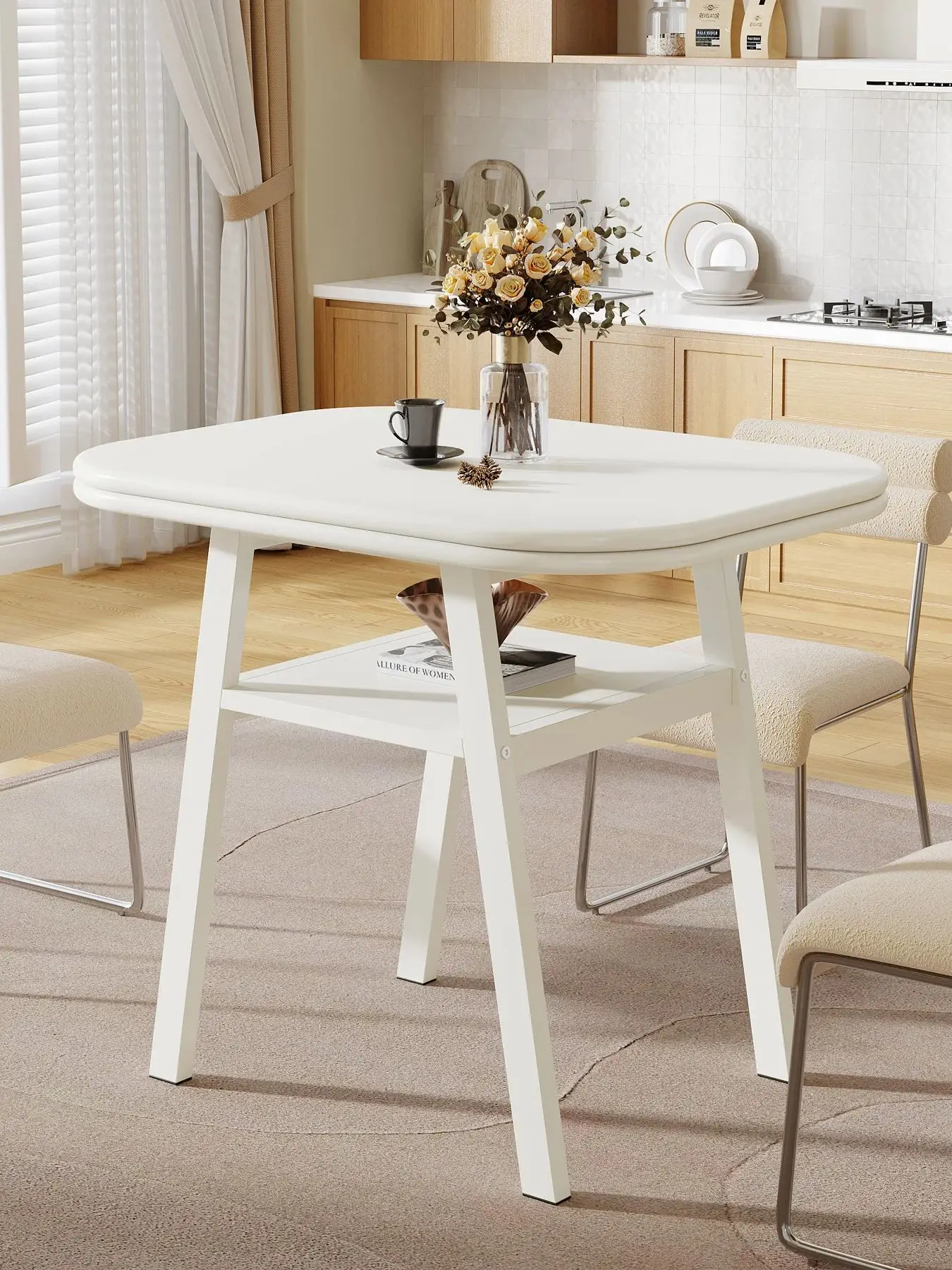 Tribesigns Dining Table for 2-4 People, 31.5 Inches Small Modern Kitchen Table with Storage Shelf and Metal Frame Legs for Dinin