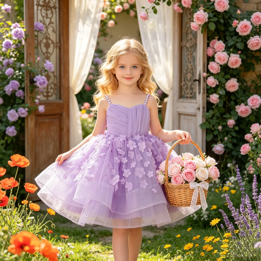 Baby girl princess dress mesh children's dress purple tulle dress birthday and first birthday dress
