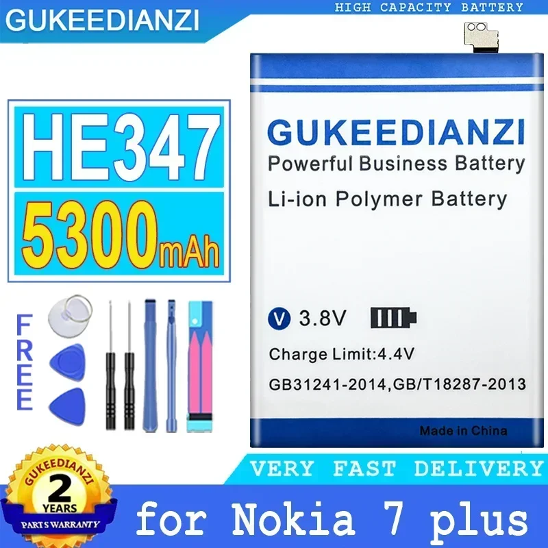 High Capacity Battery For Nokia 7 Plus, 5300mAh, HE347, TA-1062, TA-1046, TA-1055, For Nokia7 Plus, Battery