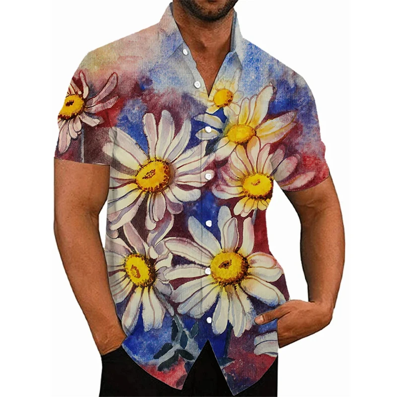 Men's Floral Hawaiian Summer Casual Shirts Fashion 3d Print Cozy Short Sleeve Beach Oversized Lapel Sale Imported China Clothing