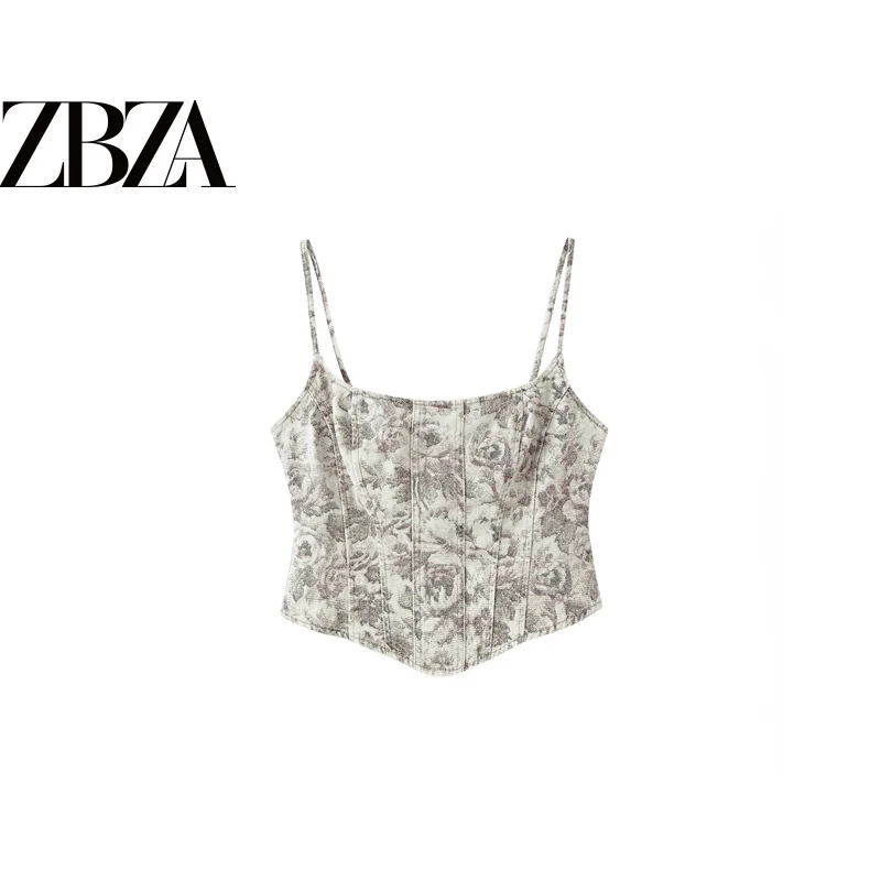 Zr Style Hot Girl Short Slim Fit Floral Print Top Women's Fashion Polyester H-Shape Vest No Padding Autumn 2026 Inner Wear