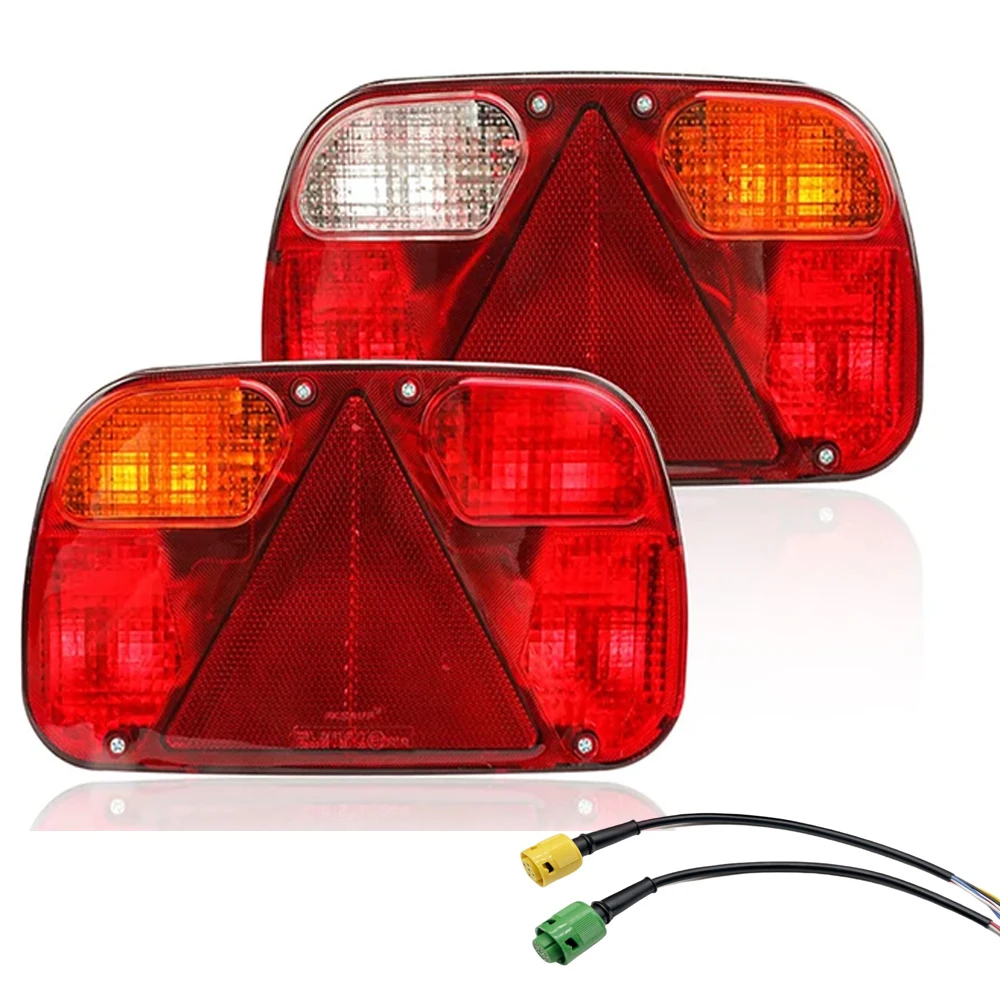 

2PCS 12V Rear Tail Light Rear Stop Brake Turn Signal Reverse License Plate Lamp Indicator Reflector 5 Core Truck Trailer Caravan