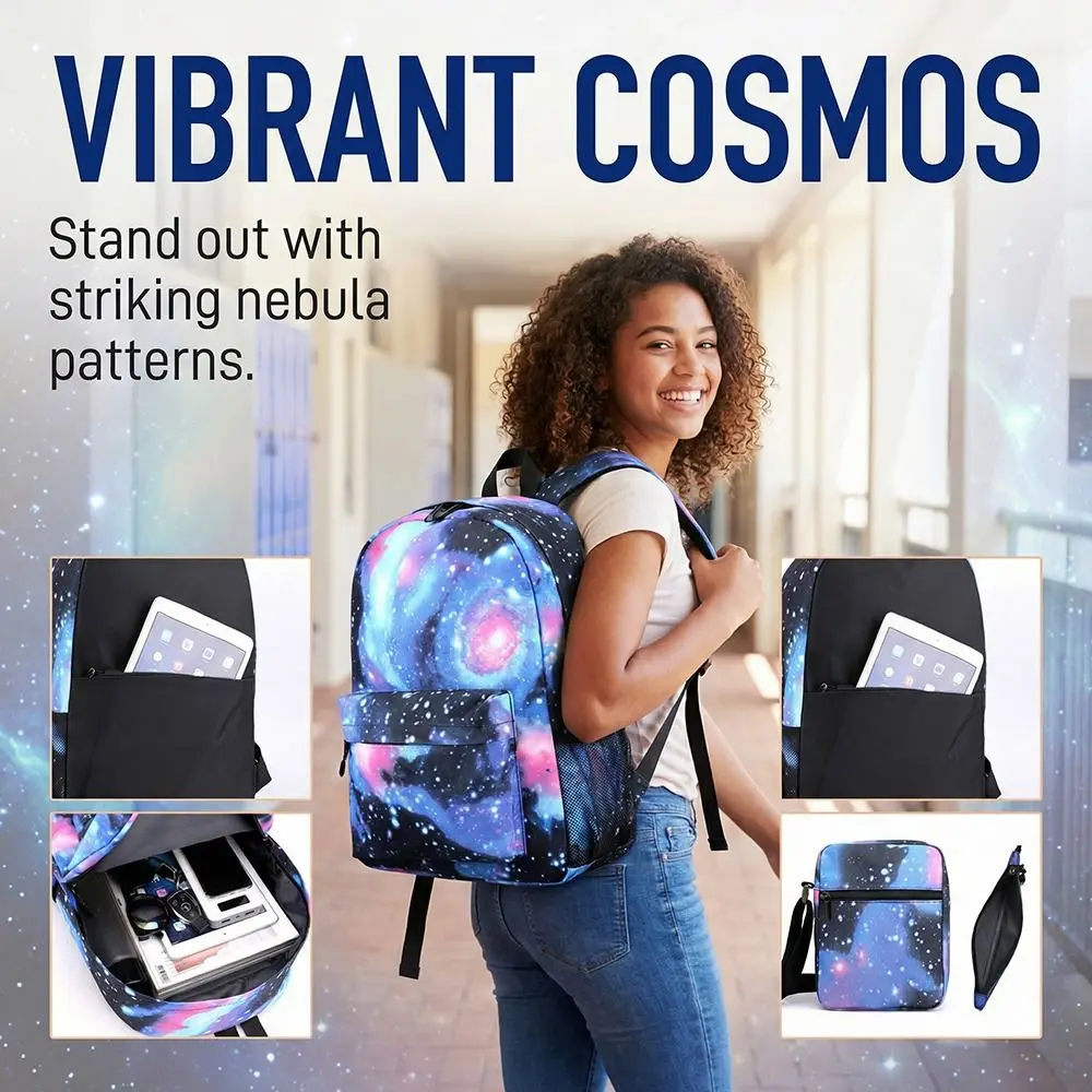 3pcs/set Cartoon Printed Students Backpack Large Capacity Wear Resistant Shoulder Bag Crossbody Bag Kit Multi-functional