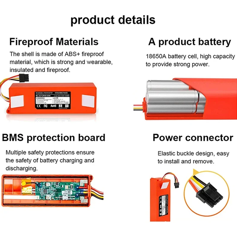 PURFIELD 14.4V Lithium Ion Batterij voor Robotstofzuiger Stofzuiger Veegmachine Vervangende Batterij voor Xiaomi Roborock