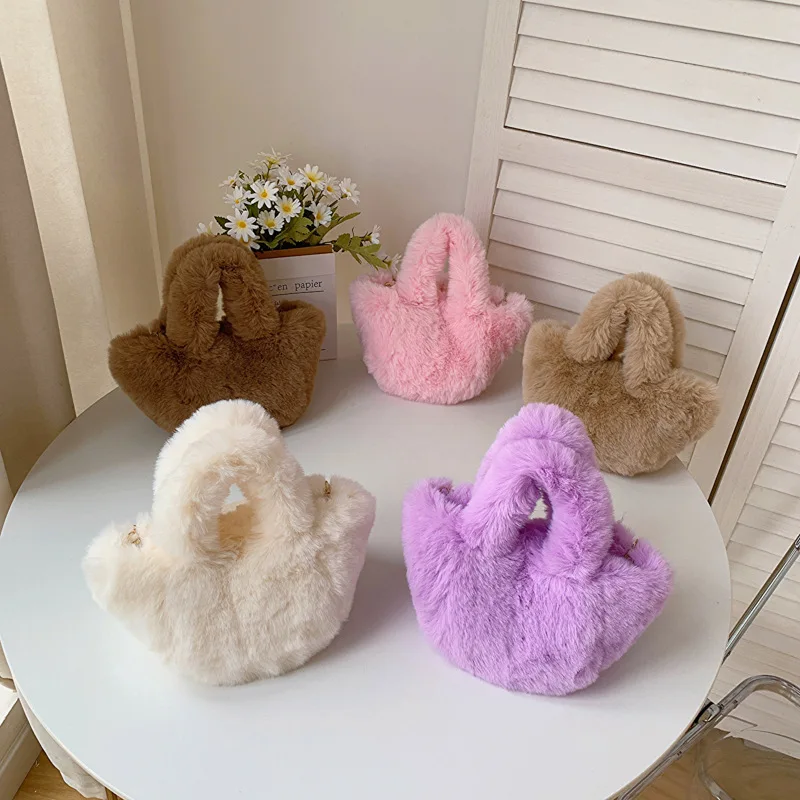 Morbida peluche Color caramella borsa a tracolla donna catena in metallo borsa a tracolla pelosa moda donna autunno inverno causale Tote Handbags