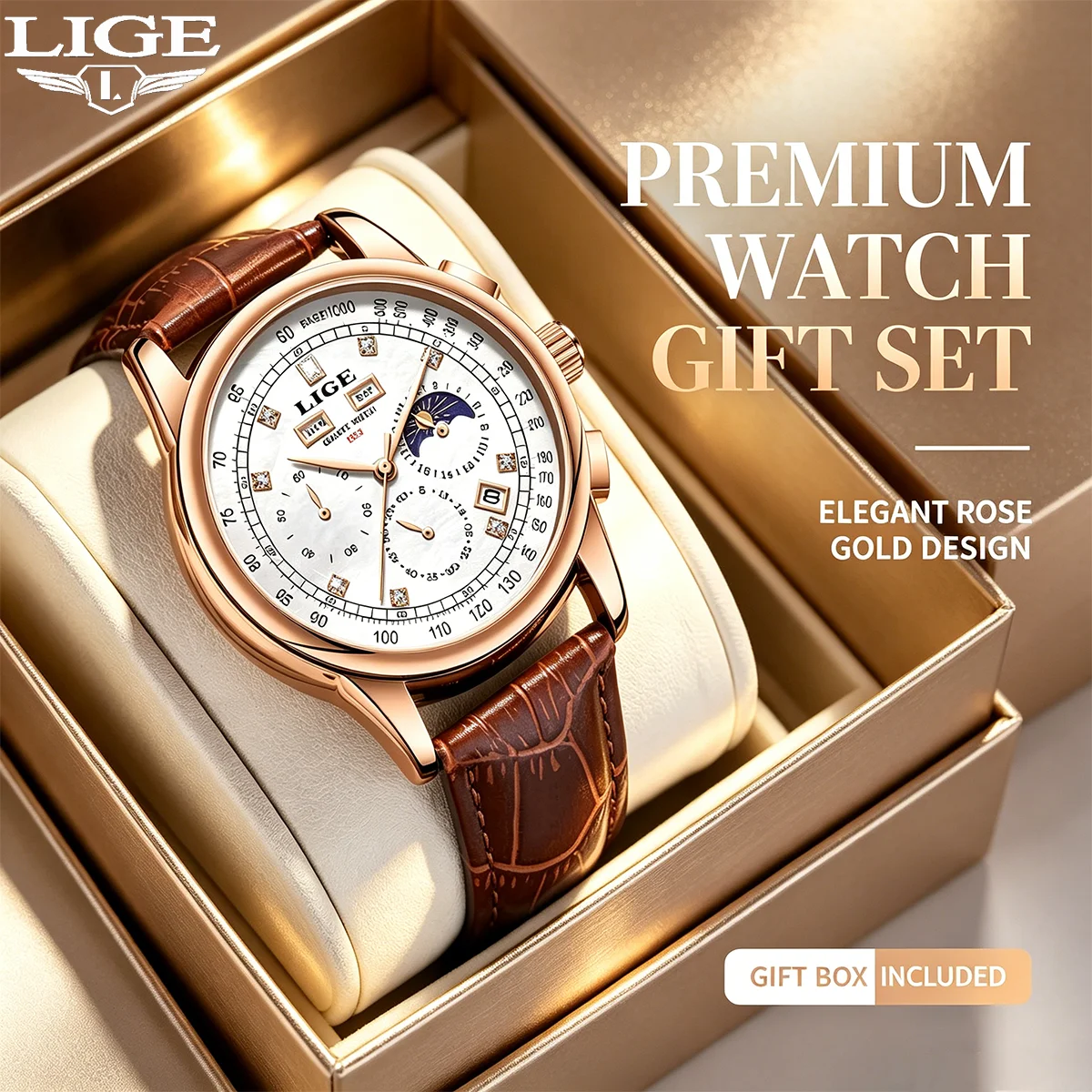 LIGE Men's Chronograph Watch Top Brand Casual Fashion Watches Sport Military Leather Quartz Wristwatches Business Male Clock