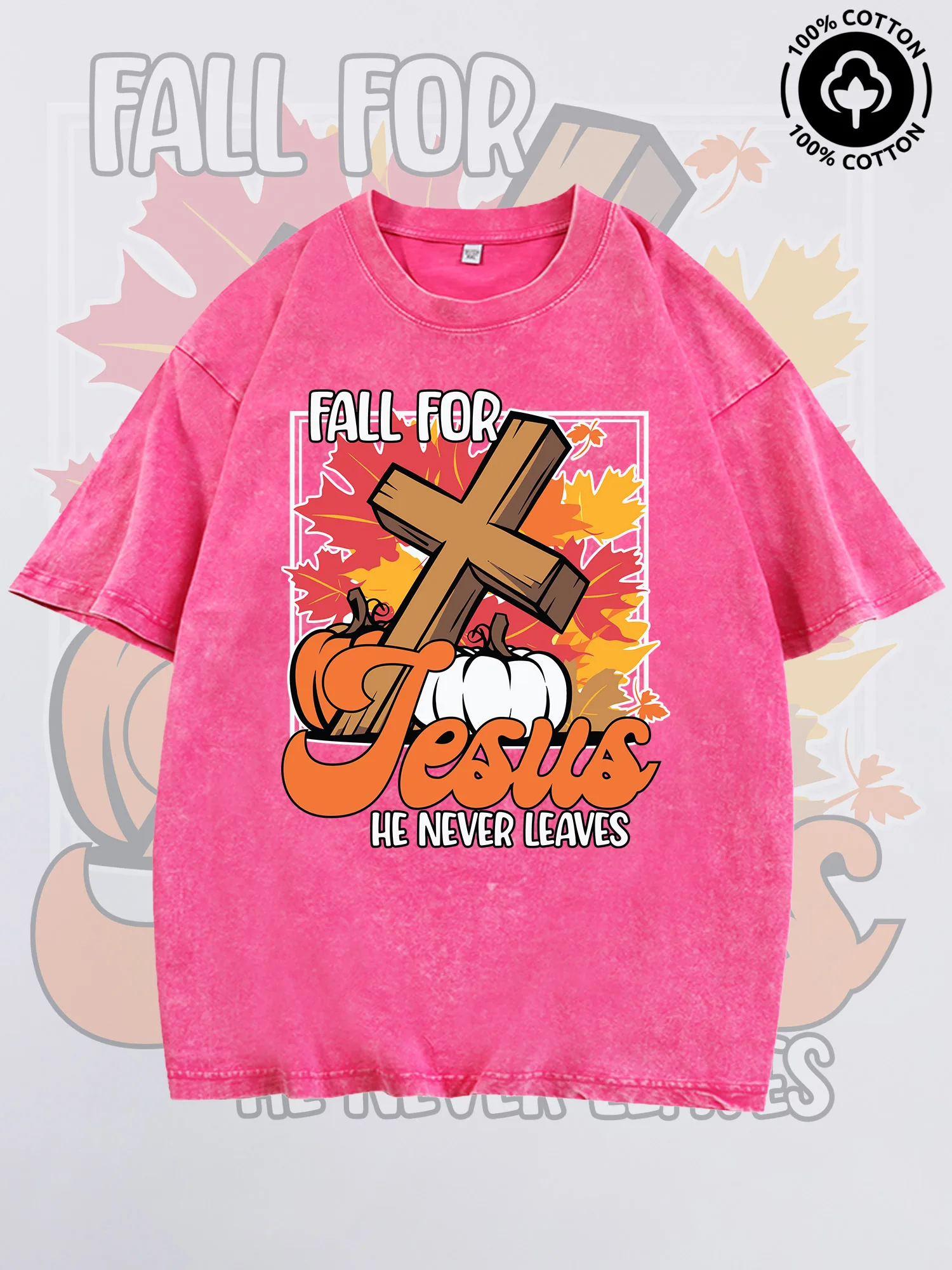 

Fall For Jesus Men's Graphic Tee, Pure Cotton Vintage Pink T-Shirt, Lightweight Drop Shoulder Tee