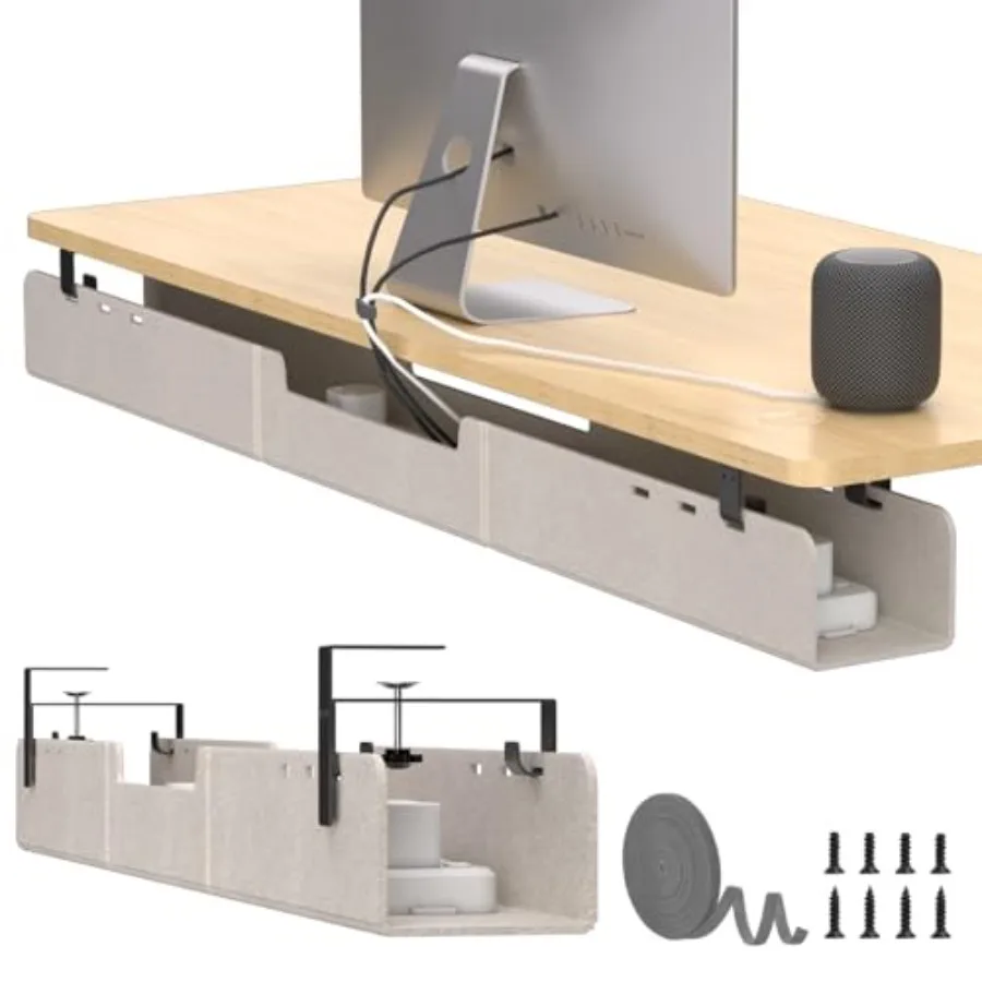 

Under Desk Cable Management TrayNo-Drill Upgraded Thickened Felt Cord Organizer with Clamp or Screw Mount Cable Holder for Stan