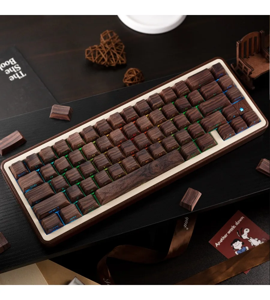 Sublimated PBT material mechanical keyboard keycaps compatible with Wooting walnut color side-engraved translucent keycaps
