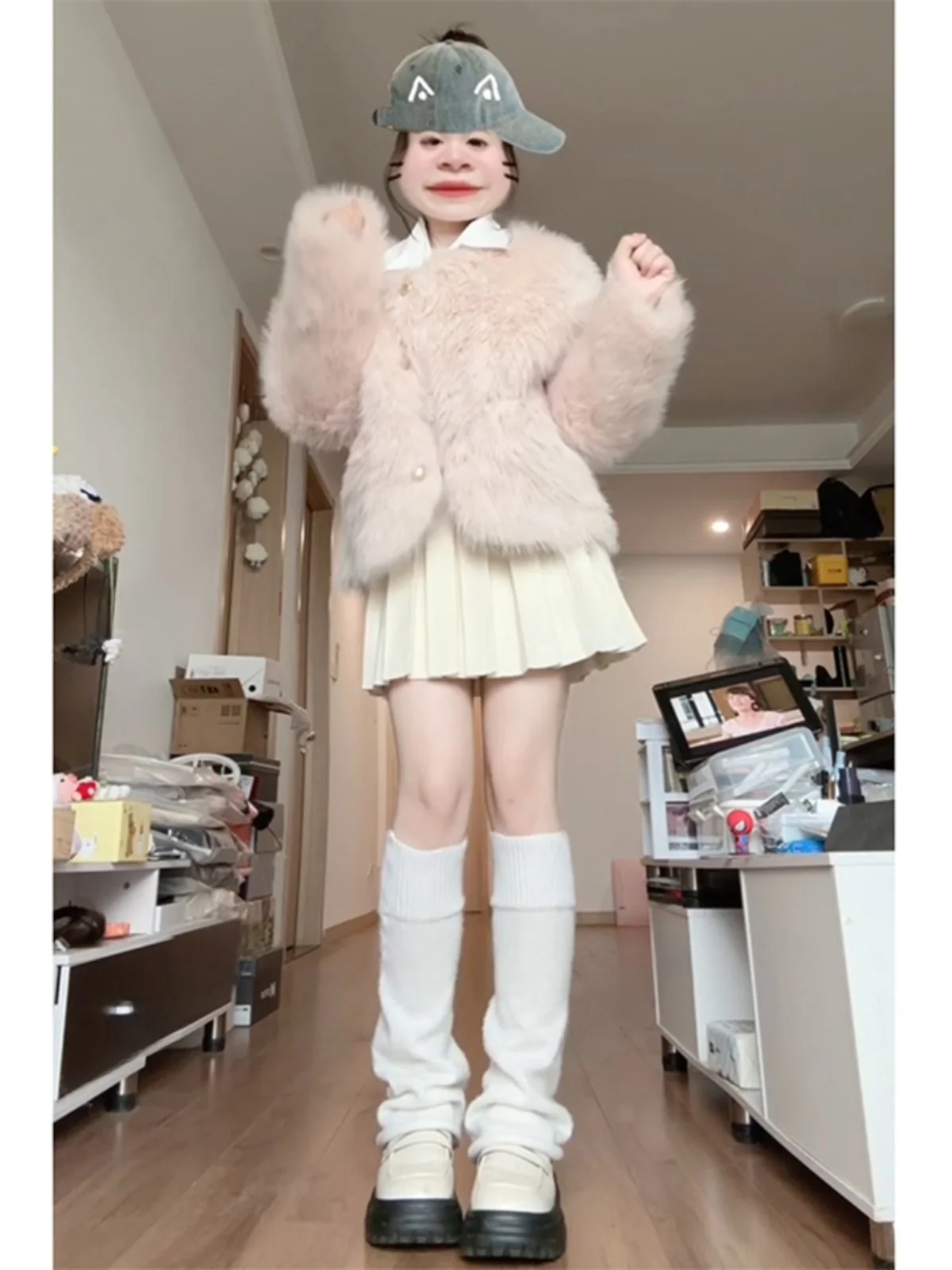 Korean Style Thickened Pink  Fur Coat Eco-friendly Plush Outerwear Spring Autumn Winter Seasonal Women's Fashion Coat