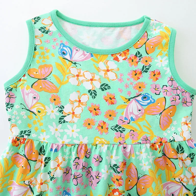 SAILEROAD-vestido de verano para niños, ropa de algodón con estampado de mariposa y dibujos animados, sin mangas, 2024