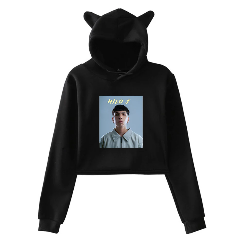 

Milo J Pullover Young Singer 2024 Tour Merch Cat Ears Hoodie Long Sleeve Streetwear Crop Top Women's Clothes