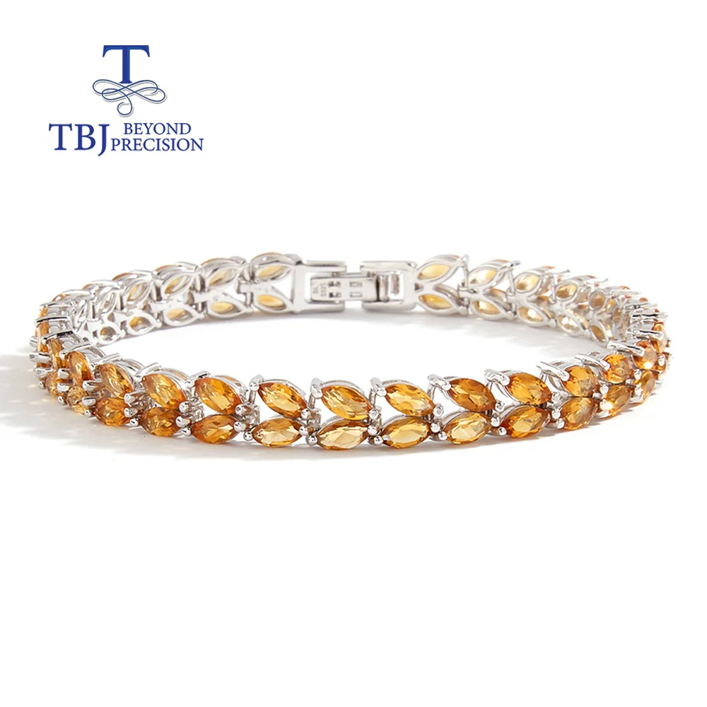 

TBJ ,Leaf Design bracelet Natural citrine gemstone 925 sterling silver fine jewelry for women nice gift